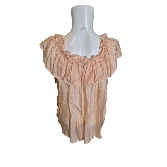Outback Red VTG 90s Y2K Boho Silk Top Ruffled Blouse Off Shoulder Peach sz S NEW - Picture 3 of 4